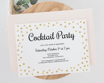 Cocktail Party Invitation - Gold Confetti Printable Invitation 5x7 - Corporate Party - Editable PDF - Instant Download - Two Sizes - #GD0601