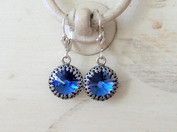 Sapphire Crystal Sterling Silver Earrings