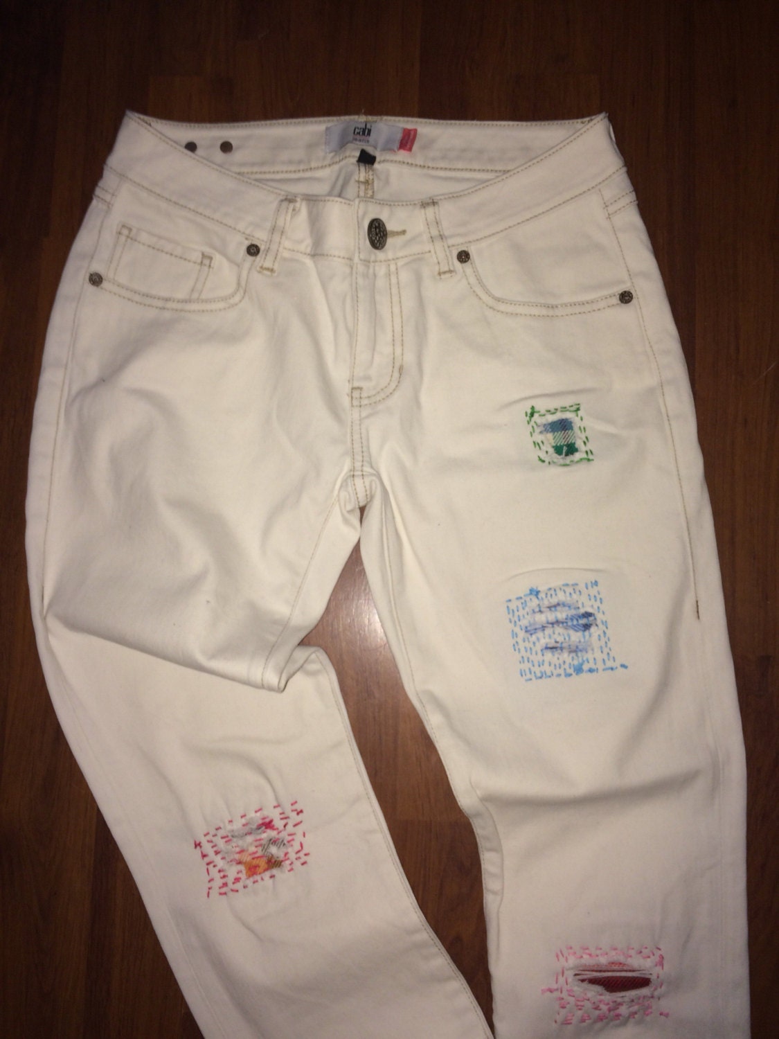 CABI Patched and Repaired Slim Boyfriend Jean Off-White