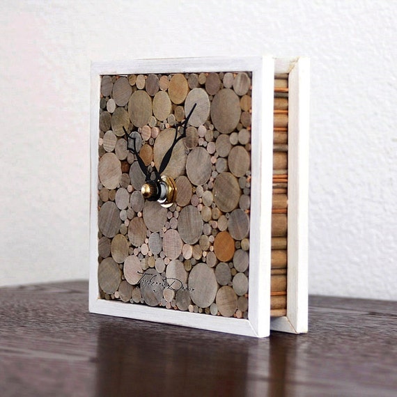 Rustic Wood Table Clock Shabby Home Decor Minimalist Small