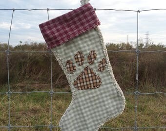 Paw Print Christmas Stocking, Large Dog, Cat, Pet, Rustic, Western, In stock, Ready to Ship