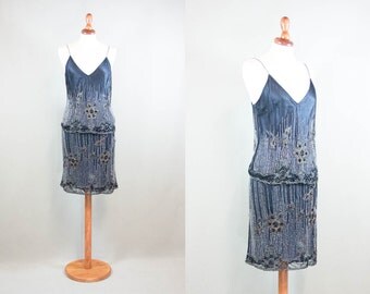 vintage 90 dress / designer dress Etro / sequin silk dress / 1990s cocktail dress / light blue / two pieces / made in italy