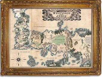 Westeros and Essos, Vintage Style map, Game of Thrones Map, Two Color options, Multiple sizes (in inches) 11x14, 16x20, 18x24, 20x24, 24x36