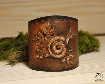Leather stamped bracelet Snail