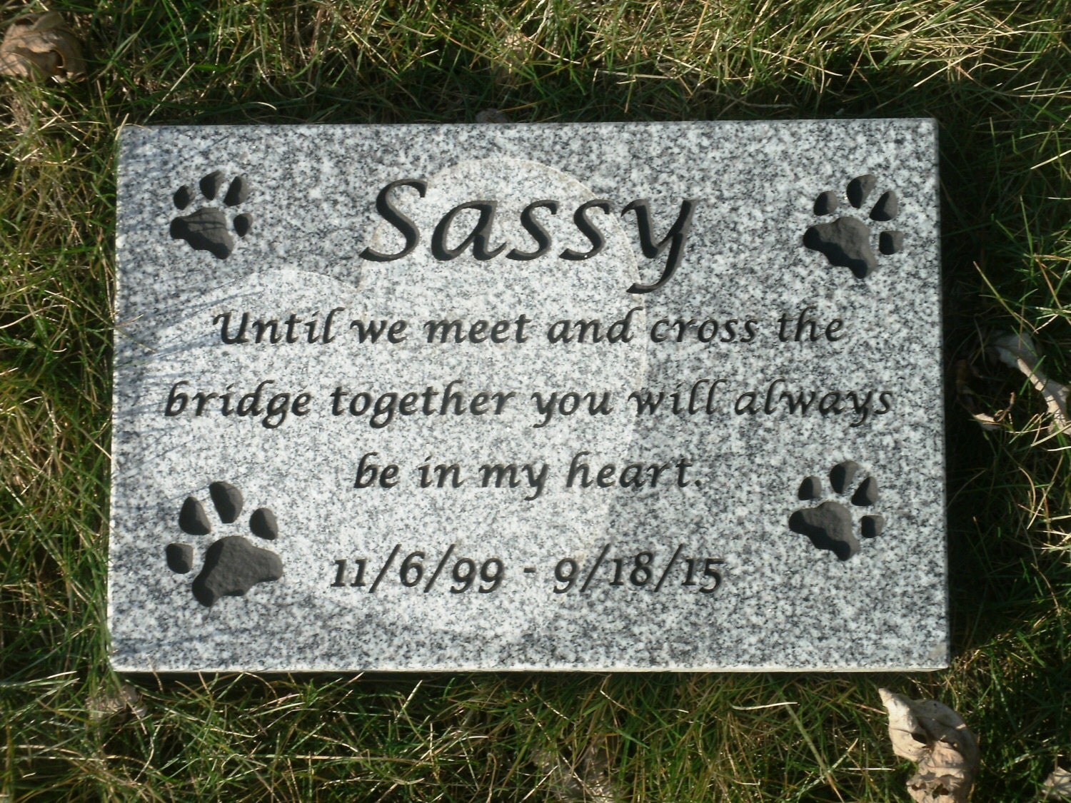 Pet memorial stone 12 x 8 gray granite