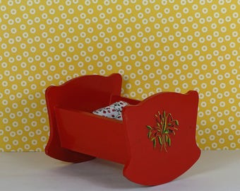Doll vintage cradle crib bassinette 1950s furniture wooden red