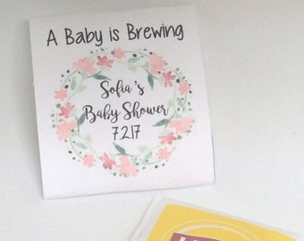 Personalized Tea Packets, baby shower tea favors, baby shower tea party favors, floral wreath baby shower favors, baby girl favors
