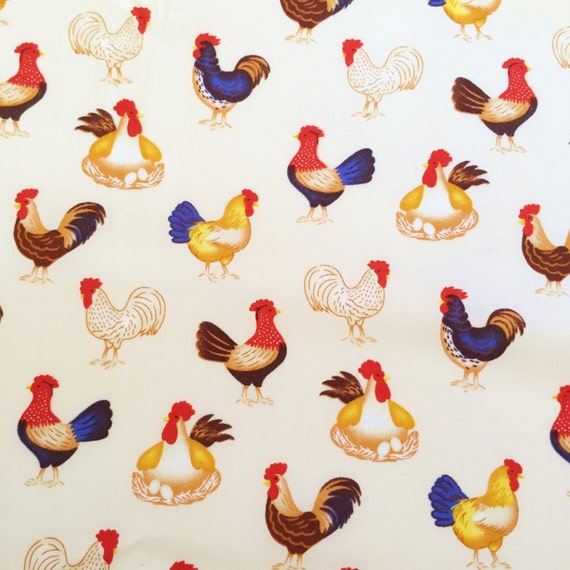 ROOSTER FABRIC By The Yard Animal Hens Chicken Fabric