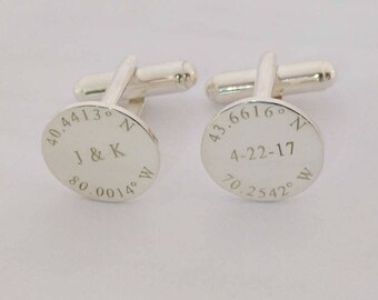 Latitude longitude Wedding Cufflinks,Engraved Coordinates Cufflinks,Personalized Initials and Date Cufflinks,Anniversary Date Cufflinks