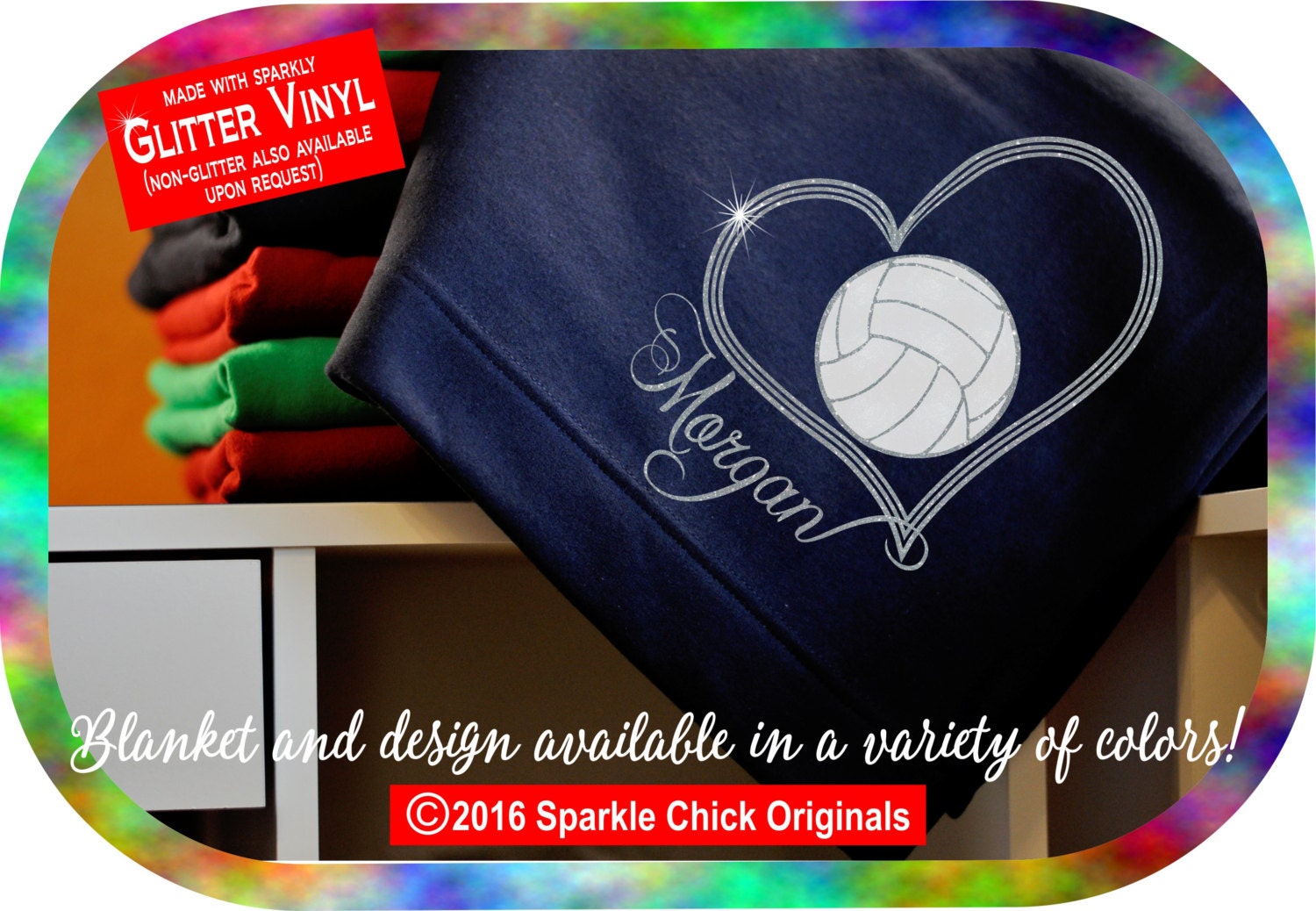 Volleyball Blanket Personalized GLITTER VINYL Volleyball