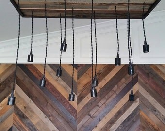 Custom Pendant Light Chandelier with Reclaimed Wood Canopy, Just add light bulbs
