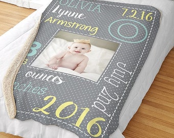 Custom Baby Sherpa, Baby's Personalized Throw, Baby Keepsake Photo Throw, Birth Announcement Throw