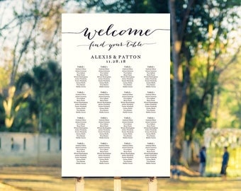 Wedding Seating Chart Template, Welcome Find Your Table Poster Printable in FOUR Sizes - 16x20, 18x24, 20x30, 24x36, Reception Sign