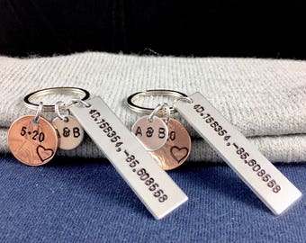 Latitude longitude keychain, GPS coordinates keychain, Map coordinates, Custom coordinates jewelry, Gps coordinates gift