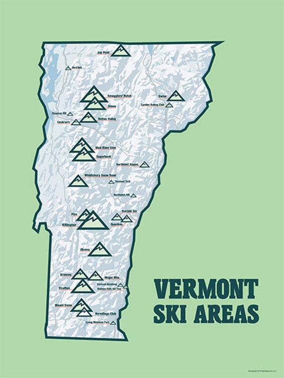 Vermont Ski Resorts Map 18x24 Poster