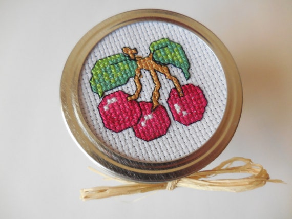 Cross stitch Mason jar Cherries