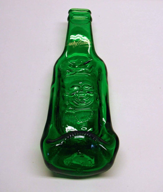 Upcycled Lucky Buddha Green Beer Bottle Fused Glass Dish