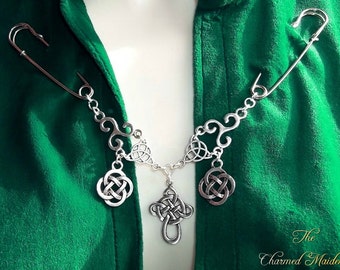 Celtic Cloak Fastener, Medieval Cloak Clasp, Cape Pin, Brooch, Celtic Cross, Celtic Knot Pin, Antique Silver, Medieval Costume Accessory