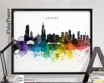 Chicago art, Chicago poster, Chicago art print, Chicago skyline, wall art, home decor, travel decor, city prints, iPrintPoster