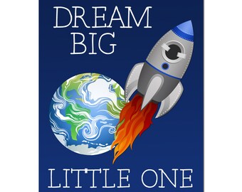 Outer Space Nursery - Rocket Ship - Earth - Space Nursery Decor - Dream Big Little One