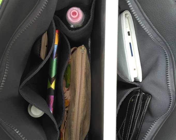 Gray purse Organizer bag Large Tote bag Vegan Handbag Many pockets