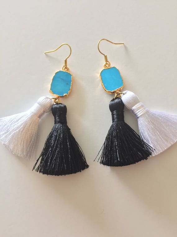 Items Similar To Turquoise Tassel Earrings On Etsy