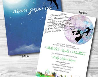 Peter Pan Invitation Printable front & back - Peter Pan Birthday - Peter Pan Baby Shower Invite - Neverland Party-Customize for any event