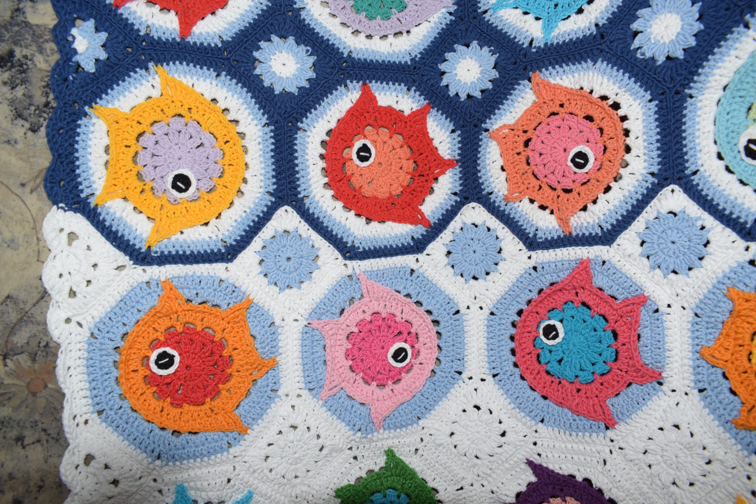 Crochet Fish puzzle baby blanket crochet throw