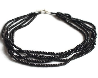 Multistrand necklace - Beaded necklace - Black Onyx necklace - Gemstone necklace - Monochrome necklace - Statement necklace - Jewelry