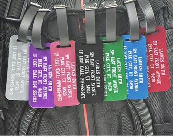 Set of 2 aircraft quality aluminum luggage tags / golf bag tags (9 colors available) custom luggage tags personalized tags