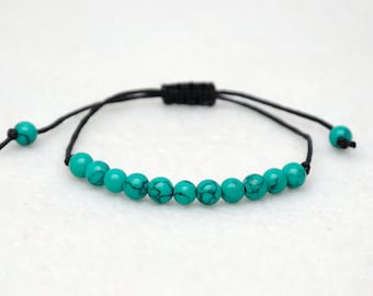 Green turquoise bracelet Gemstone bracelet Wax Cord Bracelet gemstone bead Thread Bracelet Minimal bracelet String Bracelet friend gifts