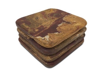 Stone Coasters – Red Onyx Stone Coasters with Cork Backing Set of 4