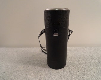 Vintage Black Leather Long Lens Case With Strap By Vivitar