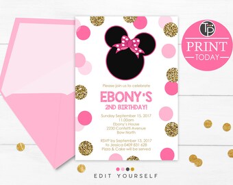 MINNIE MOUSE INVITATION, Instant Download, Pink Minnie Mouse Invitation, Minnie Mouse Party, Minnie Mouse Printable, Minnie, Edit yourself