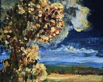 Autumn Trees, colorful original acrylic pallete knife painting
