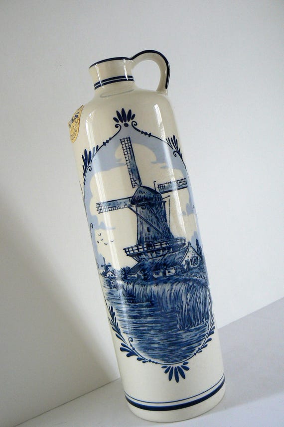 Delft Blue Ceramic BOLS Liqueur Bottle Apricot Brandy Bottle