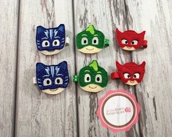 Bedtime hero's Hair clips, PJ Mask Clips, hair Clips, Hair accessories