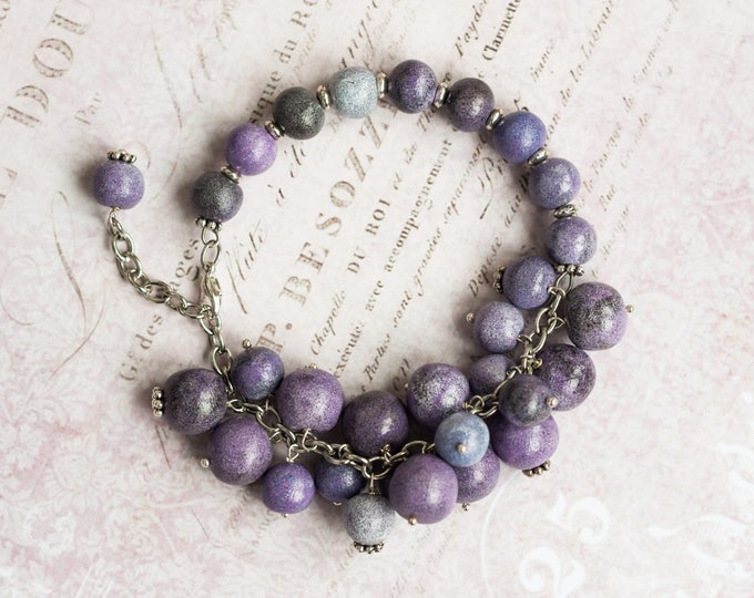 50% OFF SALE Purple beaded bracelet, Purple bracelet, Violet bracelet, Purple charm bracelet, Chunky bead bracelet, Chunky bracelet