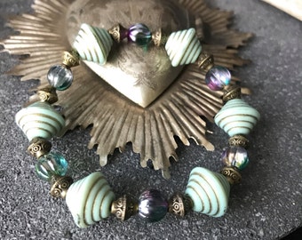 vintage Victorian bracelet with mint and melon beads multicolor
