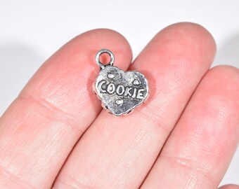 8 Heart Shaped Cookie Charms | silver cookie charms | silver dessert charms | I love cookies charm | bakers charm | cooking charms | SC1531