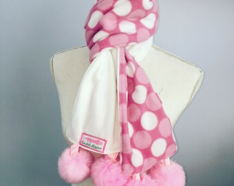 Pink Polka Dot Fleece Pompom Scarf