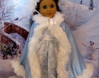 Blue Satin Winter Wonderland Dress for 18 Inch dolls including the American Girl