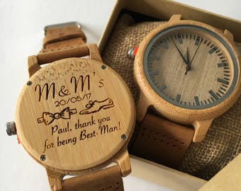 Wooden watch personalised, groomsman, best man, usher, father of the groom, father of the bride,wedding gift, gift for him, engraved