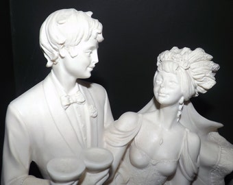 Beautiful, vintage (c.1970s) Ado Santini signed, tagged, mounted bisque sculpture of a bride and groom | wedding couple.