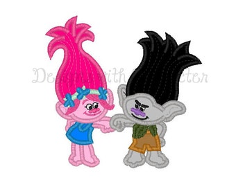 Trolls applique machine embroidery design- 3 sizes 4x4", 5x7", 6x10"