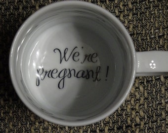We're Pregnant Coffee Mug, Pregnancy Announcement, Father, pregnancy reveal , Bottom, hidden message, secret message, Funny, Cool, Coffe cup