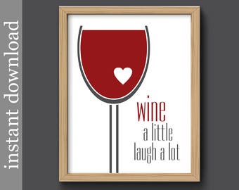 Wine Printable, wine download, wine decor, wine lover gift, alcohol print, bar art, wine art, wine glass art, wine print, burgundy and gray
