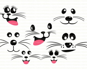 Bunny Faces Easter SVG File DXF eps png jpg Printable Clipart Wreath Silhouette Studio Cameo Circuit Design Space Cut File Template