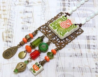 Bohemian Beaded Necklace, Native American Necklace, Hippie Pendant Necklace, Boho Chic, Ethnic Necklace, Handmade, Womens Gift