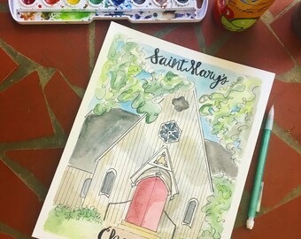 Saint Marys school for girls water color print